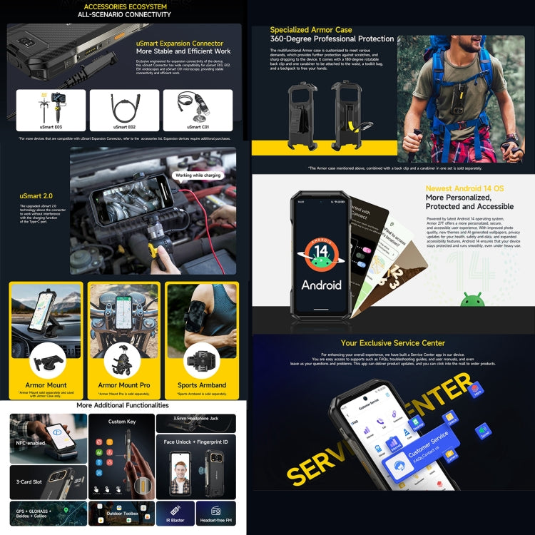 Ulefone Armor 27T三防機, 12GB+256GB, 熱像儀夜視，6.78英寸安卓14 MediaTek Helio G99八核, 網絡：4G, NFC, OTG