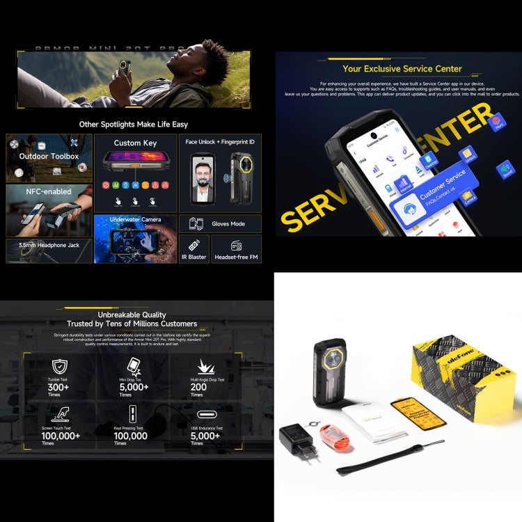 Ulefone Armor Mini 20 Pro，熱像，8GB+256GB，IP68/IP69K三防機  4.7英寸安卓14 MediaTek 天璣6300 5G八核, 網絡：5G, NFC, OTG