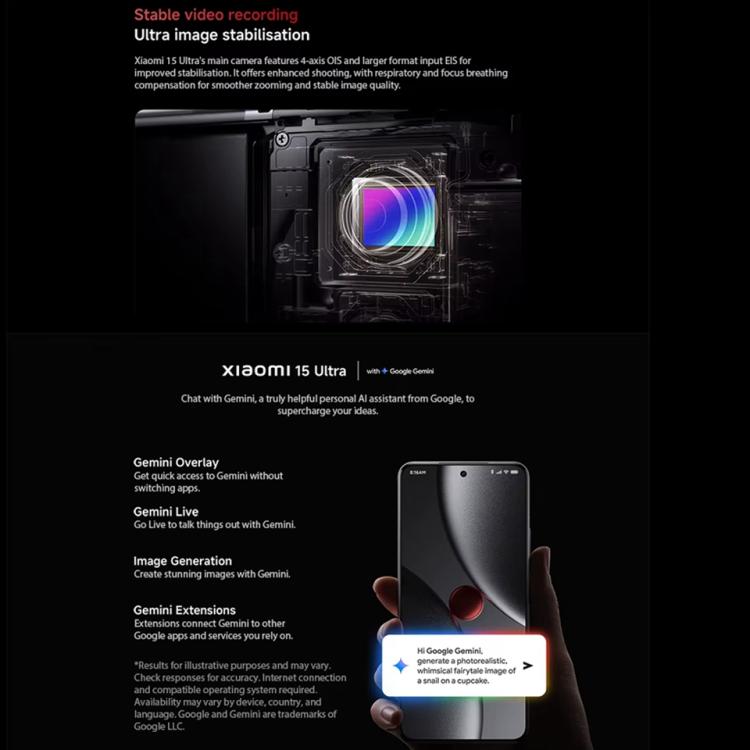 小米Xiaomi  15 Ultra國際版，16GB+512GB，3D 超聲波指紋, 6.73英寸Xiaomi HyperOS 2 驍龍8至尊版移動平台八核, NFC, 5G網絡