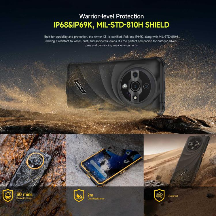 Ulefone Armor X31，6GB+128GB，夜視，IP68/IP69K三防機  6.56英寸安卓14 MediaTek Helio G91八核, 網絡：4G, NFC, OTG