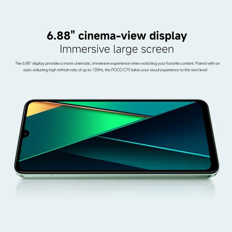 Xiaomi POCO C75國際版，8GB+256GB，側鍵指紋，6.88英寸Xiaomi HyperOS Helio G81-Ultra八核，NFC，網絡：4G
