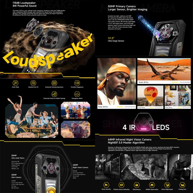 Ulefone Armor 30 Pro IP68/IP69K三防機 16GB+512GB，夜視 6.95英寸+3.4英寸雙屏,  安卓14聯發科天璣7300X八核5G網絡 OTG, NFC