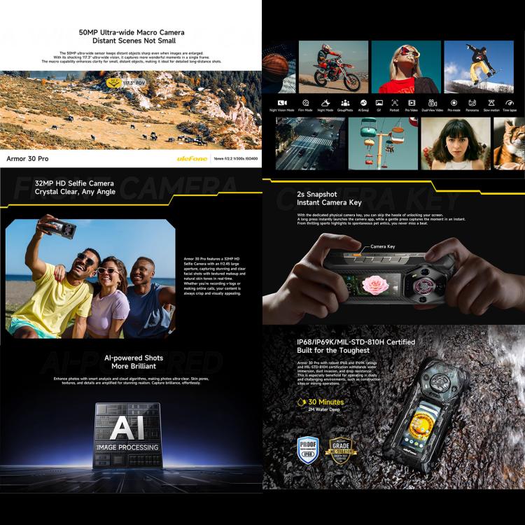 Ulefone Armor 30 Pro IP68/IP69K三防機 16GB+512GB，夜視 6.95英寸+3.4英寸雙屏,  安卓14聯發科天璣7300X八核5G網絡 OTG, NFC