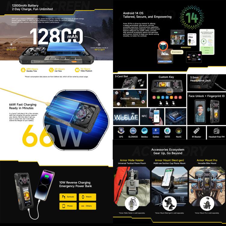 Ulefone Armor 30 Pro IP68/IP69K三防機 16GB+512GB，夜視 6.95英寸+3.4英寸雙屏,  安卓14聯發科天璣7300X八核5G網絡 OTG, NFC