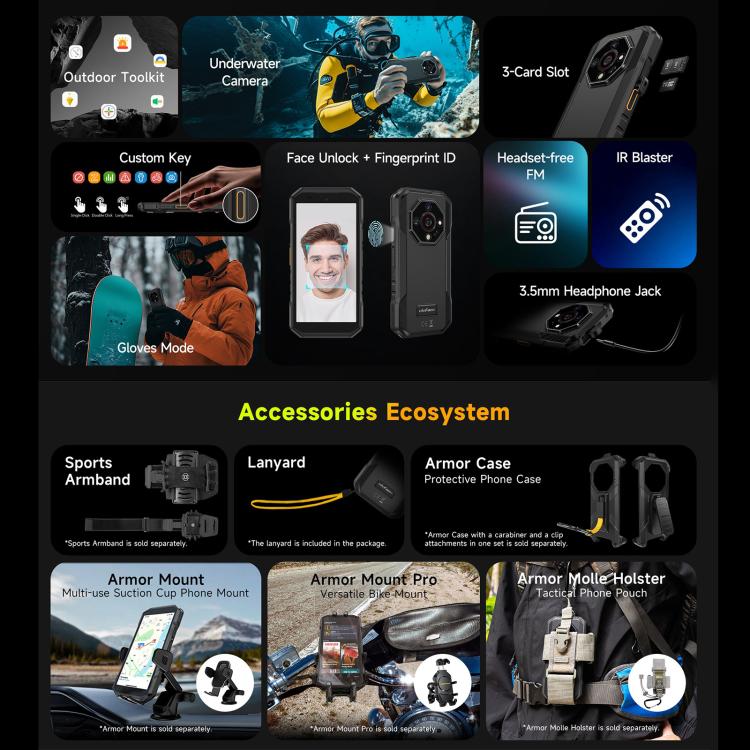 Ulefone Armor X32 Pro 5G，8GB+256GB，夜視，IP68/IP69K三防機  5.65英寸安卓14 天璣6300八核, 網絡：5G, NFC, OTG