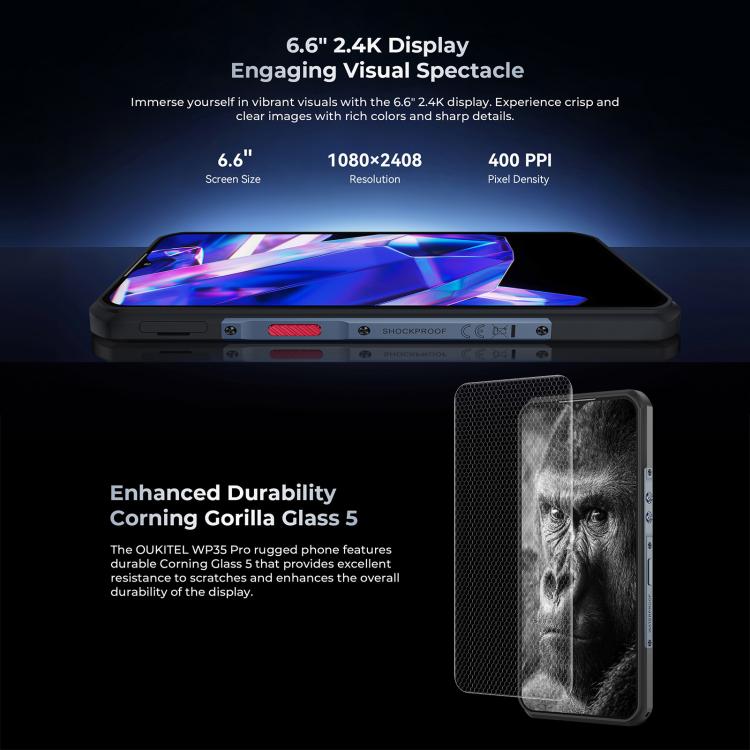 Oukitel WP35 Pro 5G，12GB+512GB，IP68/IP69K三防機, 6.6英寸 天璣6300八核，NFC, OTG, 網絡：5G