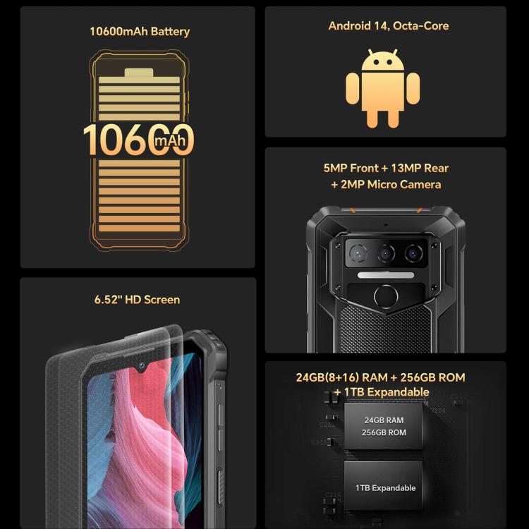 Oukitel WP23 Plus ，8GB+256GB 三防機，6.52英寸安卓14 Unisoc T606 八核，NFC，OTG, 網絡：4G