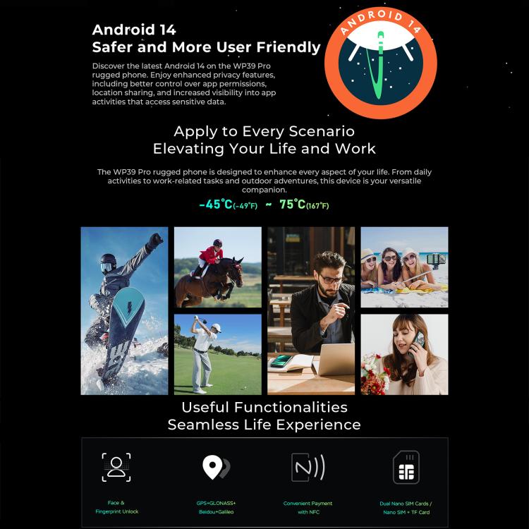 Oukitel WP39 Pro 5G，12GB+512GB，夜視，IP68/IP69K三防機, 6.6英寸聯發科天璣6300八核，NFC, OTG, 網絡：5G