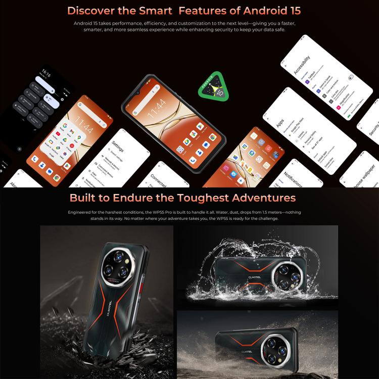 Oukitel WP55 Pro 5G，16GB+512GB，IP68/IP69K三防機, 一億像素 6.6英寸安卓15聯發科天璣7025八核，NFC, OTG, 網絡：5G