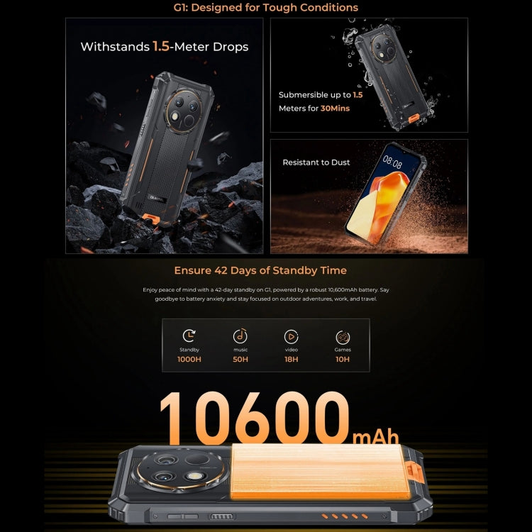 Oukitel G1，6GB+256GB，三防機, 6.52英寸按照14， T606八核，NFC, OTG, 網絡：4G