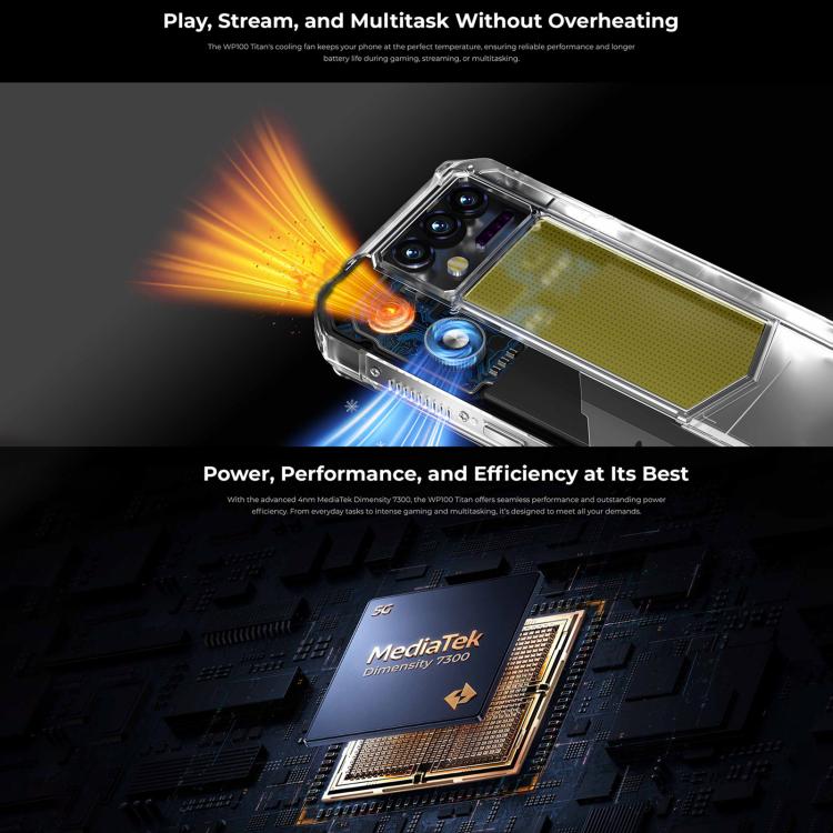 Oukitel WP100 TITAN 5G，16GB+512GB，IP68/IP69K投影儀三防機, 夜視， 2億像素 6.8英寸安卓14聯發科天璣7300八核，NFC, OTG, 網絡：5G