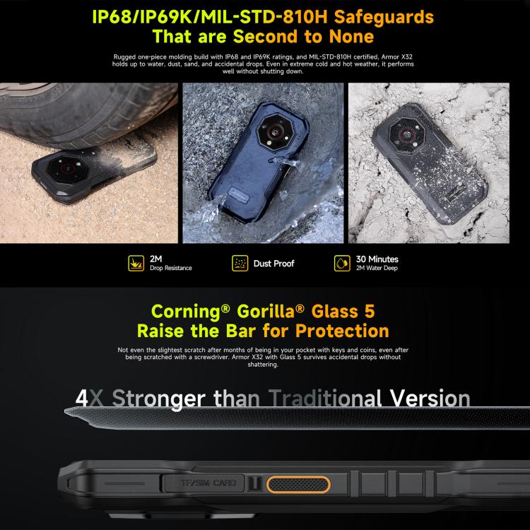 Ulefone Armor X32，8GB+256GB，夜視，IP68/IP69K三防機  5.65英寸安卓14 MediaTek Helio G91八核, 網絡：4G, NFC, OTG