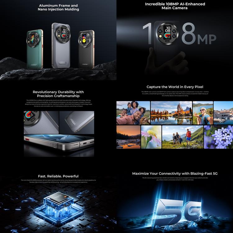 Oukitel WP200 Pro 5G，24GB+1TB三防機，屏下指紋，6.7英寸安卓15 MTK天璣 8200八核，NFC，OTG, 網絡：5G