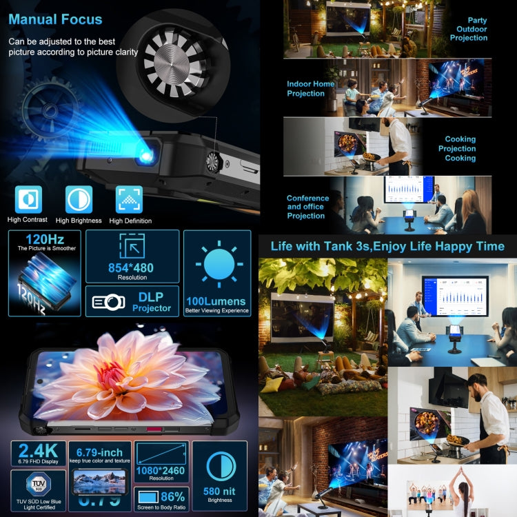 Unihertz 8849 Tank 3S 夜視投影儀三防機，12GB+256GB，6.79 英寸Android 14天璣 8200 八核，網絡：5G