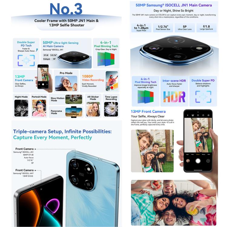 Blackview COLOR 6，8GB+128GB，指紋/臉部解鎖, 6.67英寸安卓15 MediaTek Helio G81八核 4G網絡