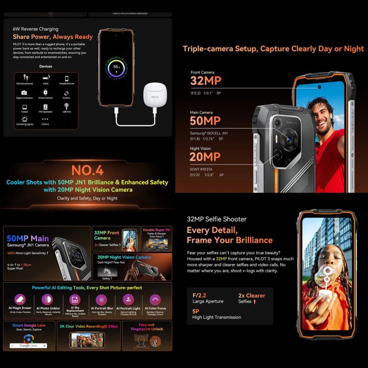 Blackview Oscal Pilot 3 5G三防機，12GB+256GB，6.56英寸安卓15聯發科天璣 6300八核, 網絡：5G, OTG, NFC