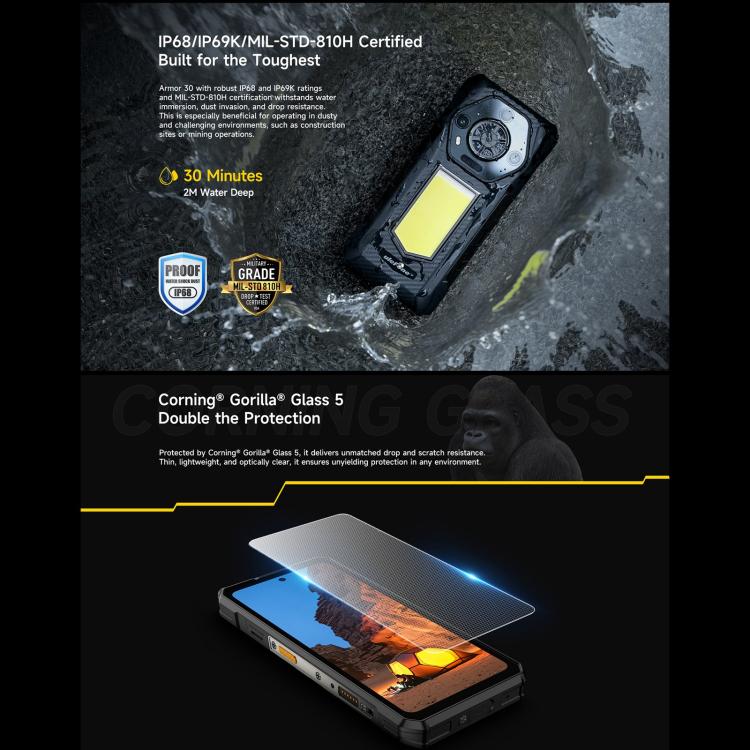 Ulefone Armor 30，12GB+512GB，夜視，IP68/IP69K三防機  6.95英寸安卓15聯發科 Helio G100八核, 網絡：4G, NFC, OTG