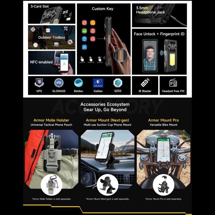 Ulefone Armor 30，12GB+512GB，夜視，IP68/IP69K三防機  6.95英寸安卓15聯發科 Helio G100八核, 網絡：4G, NFC, OTG