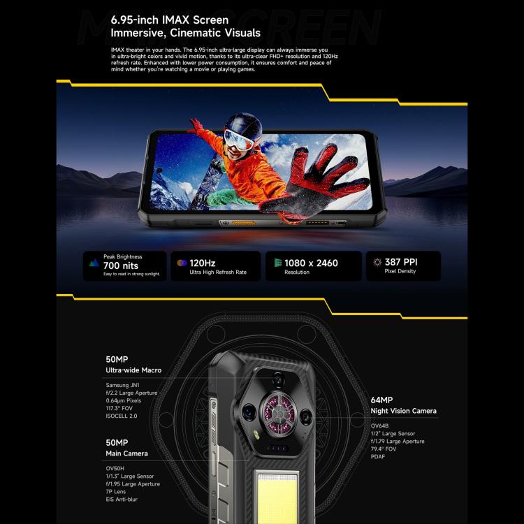 Ulefone Armor 30，12GB+512GB，夜視，IP68/IP69K三防機  6.95英寸安卓15聯發科 Helio G100八核, 網絡：4G, NFC, OTG