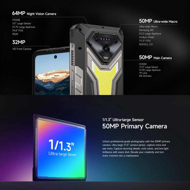 Ulefone Armor 34 Pro，16GB+512GB，夜視，IP68/IP69K三防機  6.95英寸安卓15聯發科天璣7300八核, 網絡：5G, NFC, OTG