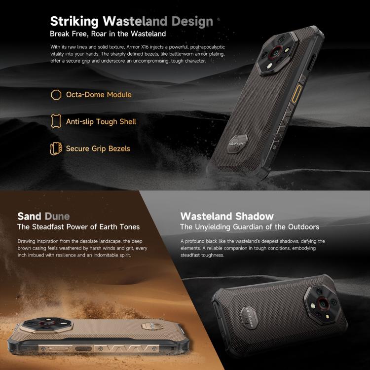 Ulefone Armor X16，6GB+128GB，夜視，IP68/IP69K三防機  6.56英寸安卓15聯發科Helio G91八核, 網絡：4G, NFC, OTG