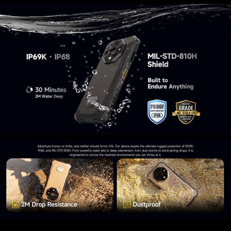 Ulefone Armor X16，6GB+128GB，夜視，IP68/IP69K三防機  6.56英寸安卓15聯發科Helio G91八核, 網絡：4G, NFC, OTG
