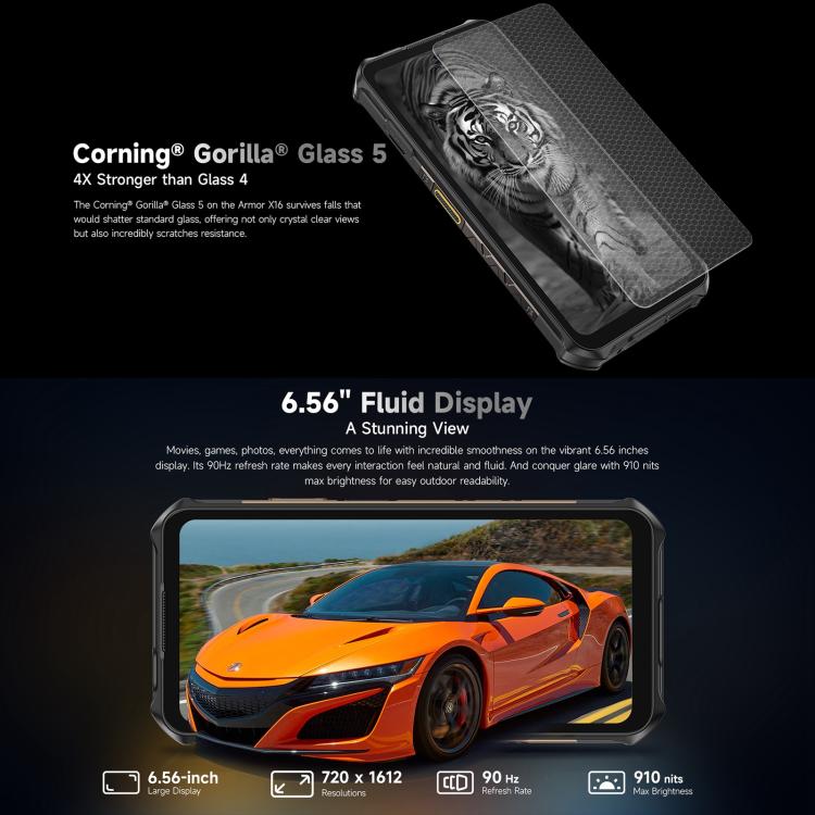 Ulefone Armor X16，6GB+128GB，夜視，IP68/IP69K三防機  6.56英寸安卓15聯發科Helio G91八核, 網絡：4G, NFC, OTG