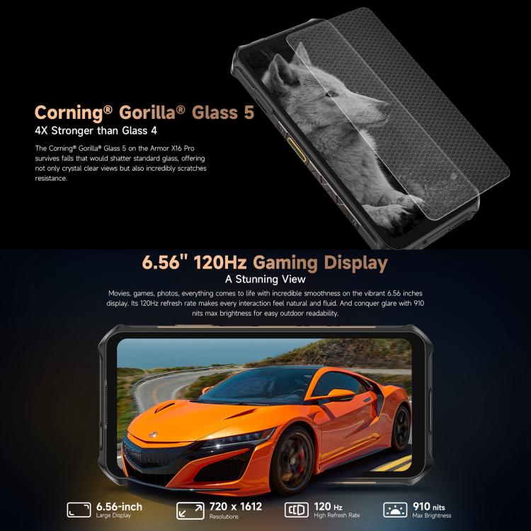 Ulefone Armor X16 Pro，8GB+256GB，夜視，IP68/IP69K三防機  6.56英寸安卓15聯發科天璣6300八核, 網絡：5G, NFC, OTG