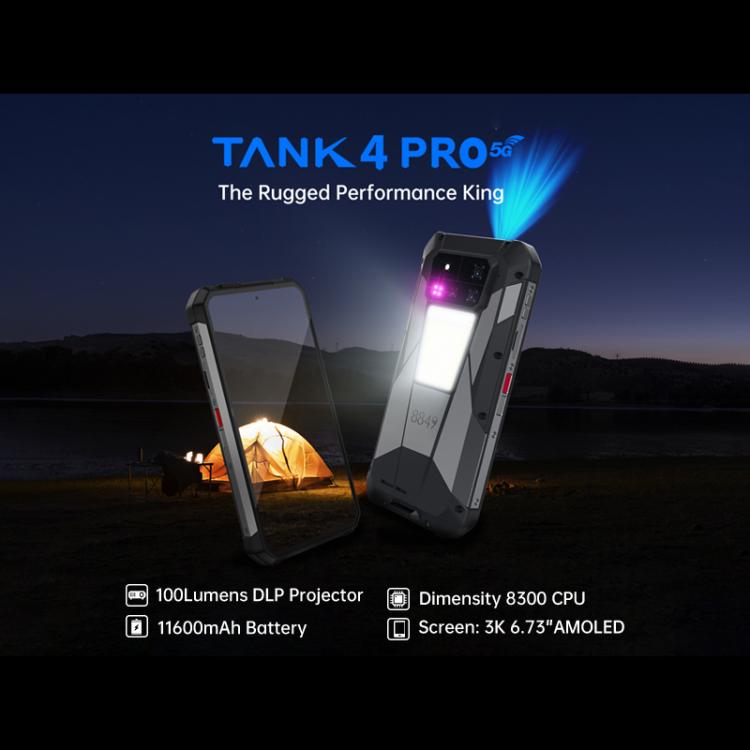 Unihertz Tank 4 Pro 投影儀三防手機，16GB+512GB，夜視版，6.73英寸安卓14.0天璣 8300 八核，網絡：5G, NFC
