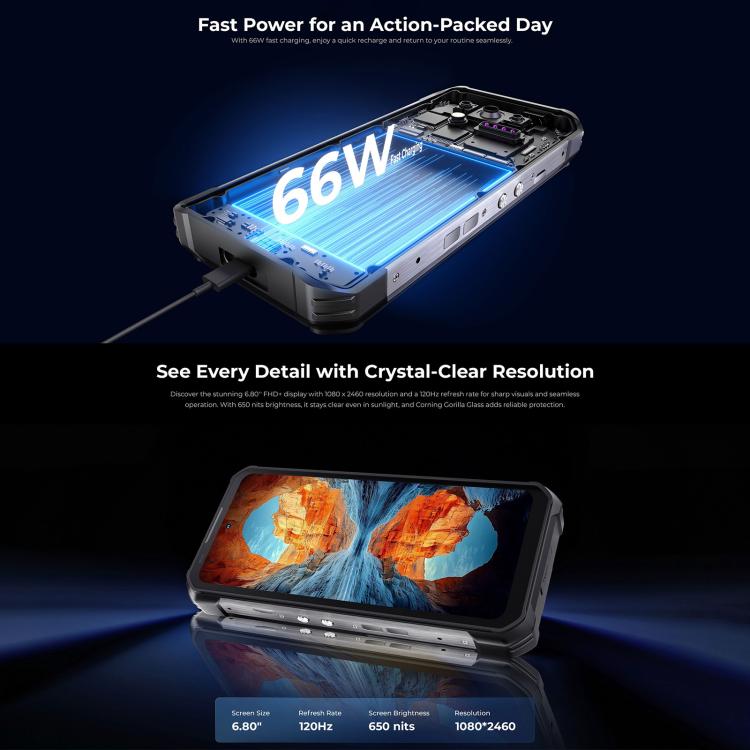 Oukitel WP100 激光測距儀三防機，12GB+512GB，夜視，2億像素，6.8英寸安卓14聯發科天璣7300八核，NFC, OTG, 網絡：5G