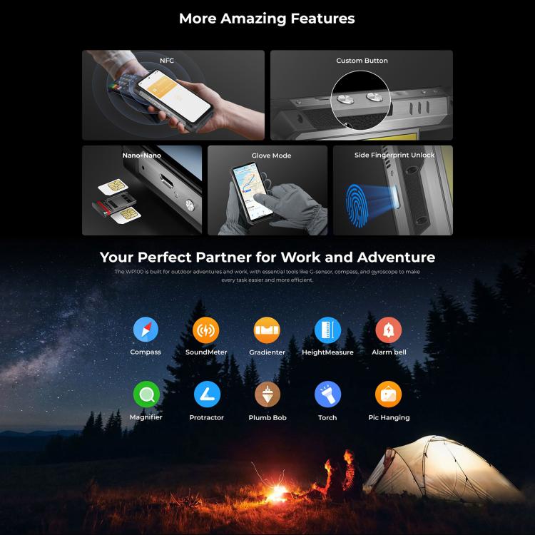Oukitel WP100 激光測距儀三防機，12GB+512GB，夜視，2億像素，6.8英寸安卓14聯發科天璣7300八核，NFC, OTG, 網絡：5G