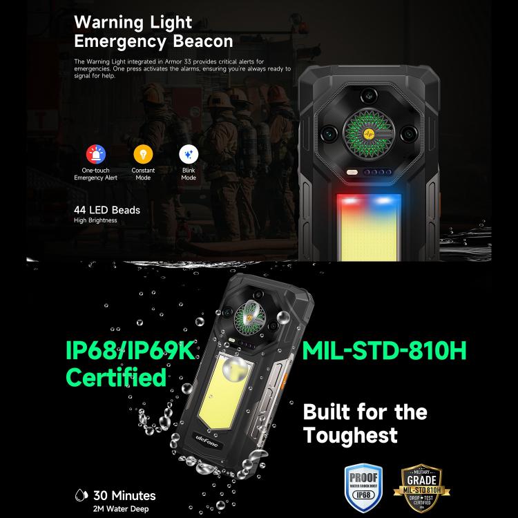 Ulefone Armor 33 IP68/IP69K三防機 12GB+512GB 6.95英寸 安卓15聯發科Helio G100八核，4G網絡 OTG, NFC, LED燈  , Armor 33
