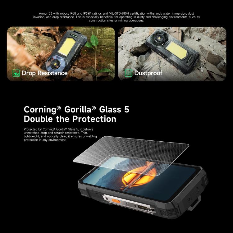 Ulefone Armor 33 IP68/IP69K三防機 12GB+512GB 6.95英寸 安卓15聯發科Helio G100八核，4G網絡 OTG, NFC, LED燈