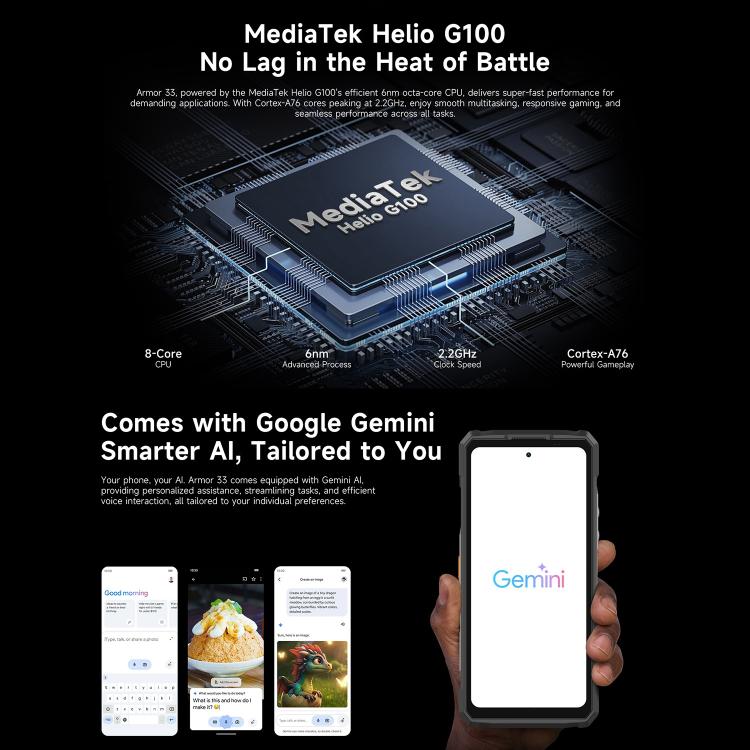 Ulefone Armor 33 IP68/IP69K三防機 12GB+512GB 6.95英寸 安卓15聯發科Helio G100八核，4G網絡 OTG, NFC, LED燈