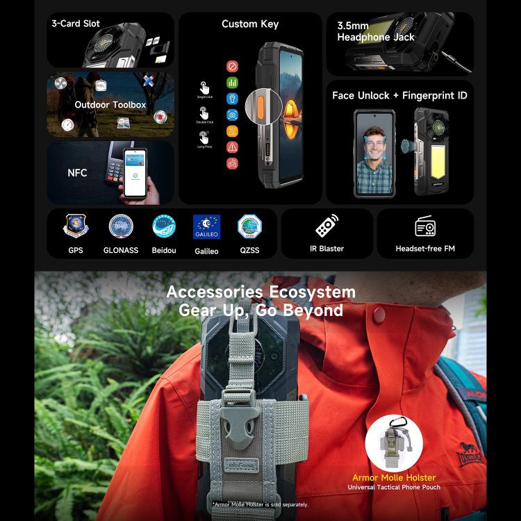 Ulefone Armor 33 IP68/IP69K三防機 12GB+512GB 6.95英寸 安卓15聯發科Helio G100八核，4G網絡 OTG, NFC, LED燈  , Armor 33