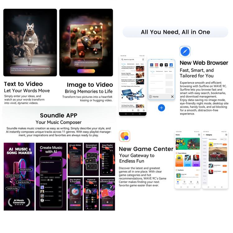 Blackview WAVE 9C，4GB+128GB，6.56英寸安卓15 紫光展銳T603 SC9863A 八核,  OTG, 4G網絡