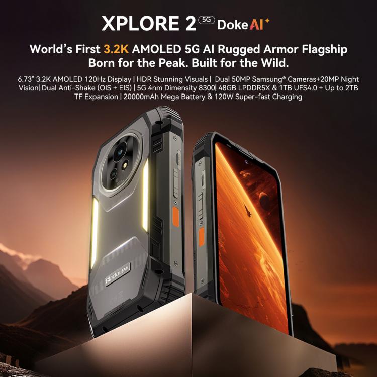 Blackview XPLORE 2  DK095，16GB+1TB，6.73英寸安卓15 MT6897天璣8300八核, 網絡：5G, OTG, NFC