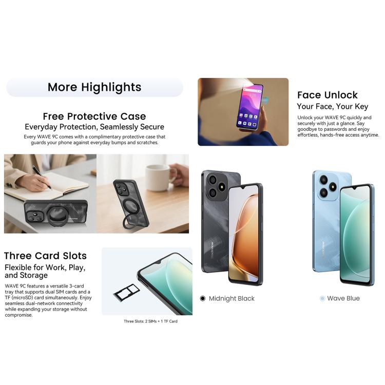 Blackview WAVE 9C，4GB+64GB，6.56英寸安卓15 紫光展銳T603 SC9863A 八核,  OTG, 4G網絡