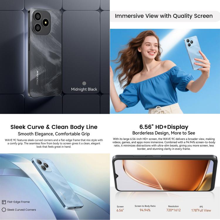 Blackview WAVE 9C，4GB+64GB，6.56英寸安卓15 紫光展銳T603 SC9863A 八核,  OTG, 4G網絡
