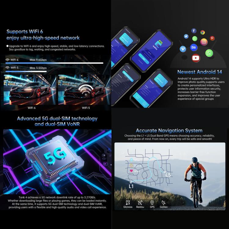 Unihertz 8849 Tank 4 夜視投影儀三防機，12GB+512GB，6.78 英寸Android 14天璣7300 MT6878八核，網絡：5G, NFC
