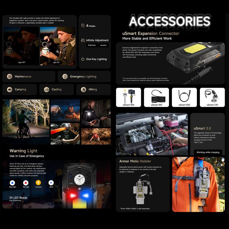 Ulefone Armor 29 Ultra三防機  16GB+1TB,  夜視，6.67英寸安卓15天璣9300+八核, 網絡：5G, 多功能LED燈、警示燈
