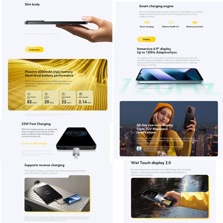 Xiaomi POCO C85國際版，6GB+128GB，側鍵指紋，6.9英寸Xiaomi HyperOS 2聯發科 Helio G81-Ultra八核，NFC，網絡：4G