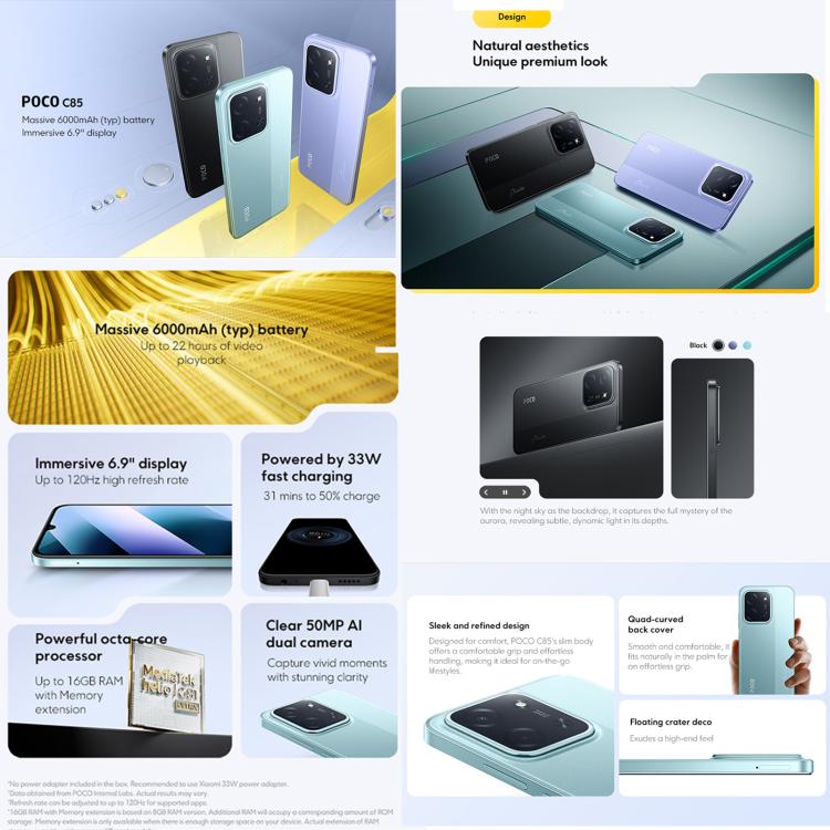 Xiaomi POCO C85國際版，8GB+256GB，側鍵指紋，6.9英寸Xiaomi HyperOS 2聯發科 Helio G81-Ultra八核，NFC，網絡：4G