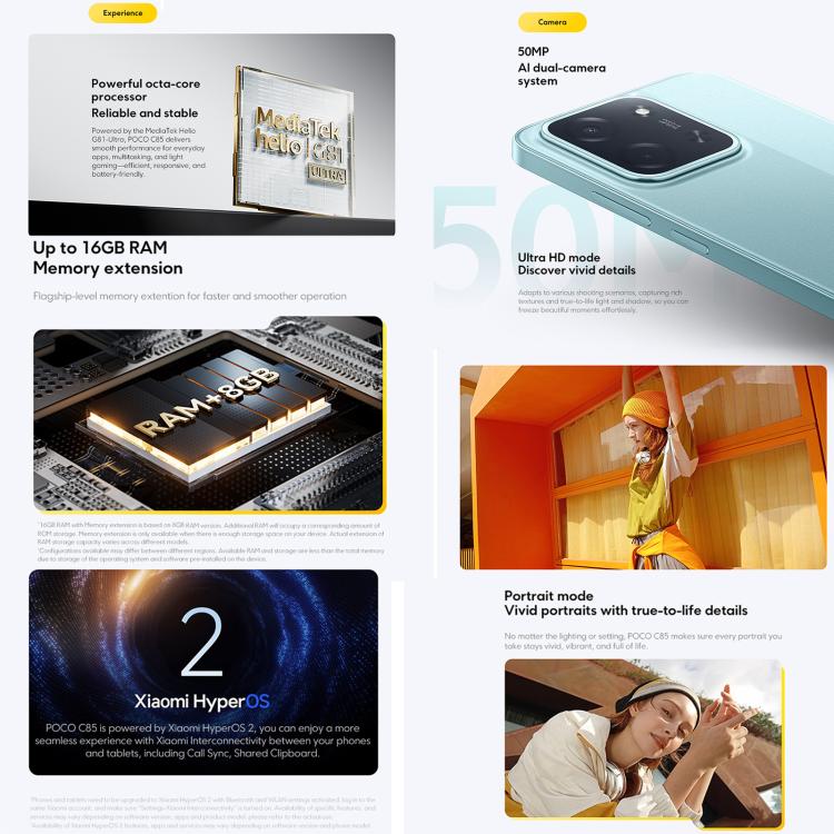 Xiaomi POCO C85國際版，8GB+256GB，側鍵指紋，6.9英寸Xiaomi HyperOS 2聯發科 Helio G81-Ultra八核，NFC，網絡：4G