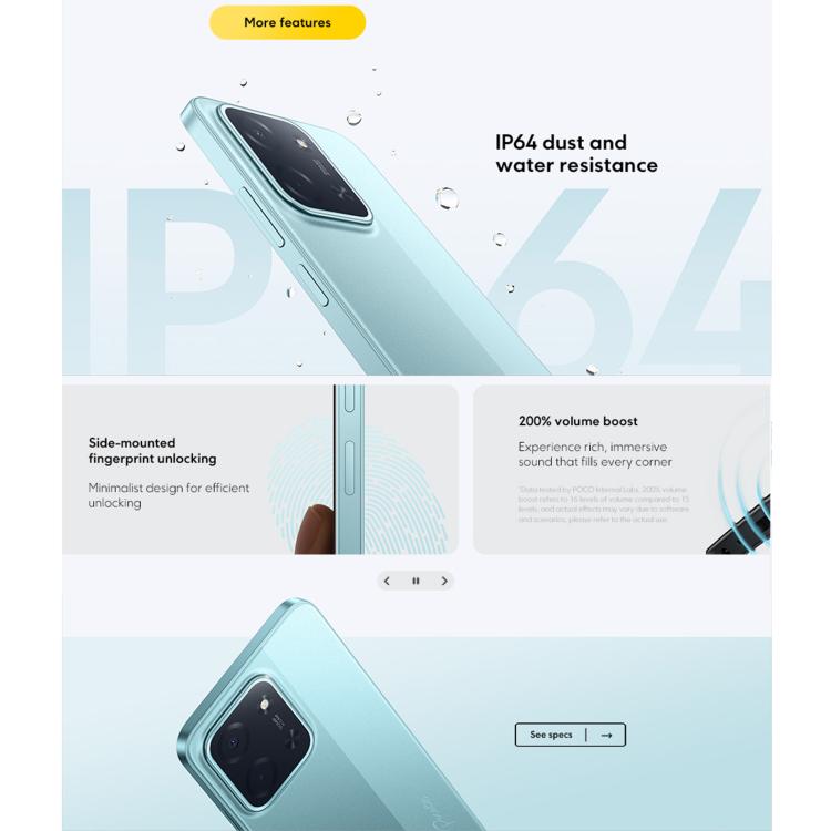 Xiaomi POCO C85國際版，8GB+256GB，側鍵指紋，6.9英寸Xiaomi HyperOS 2聯發科 Helio G81-Ultra八核，NFC，網絡：4G