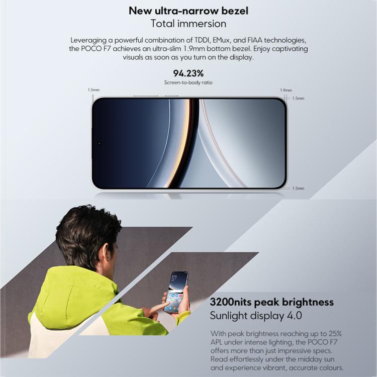 Xiaomi POCO F7 Global國際版，12GB+256GB，屏幕指紋，6.83英寸Xiaomi HyperOS 2 第四代驍龍 8s 八核，NFC，網絡：5G