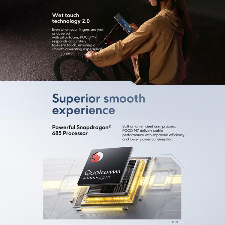 Xiaomi POCO M7國際版，8GB+256GB，側鍵指紋，6.9英寸Xiaomi HyperOS 2驍龍 685 4G八核，NFC，網絡：4G