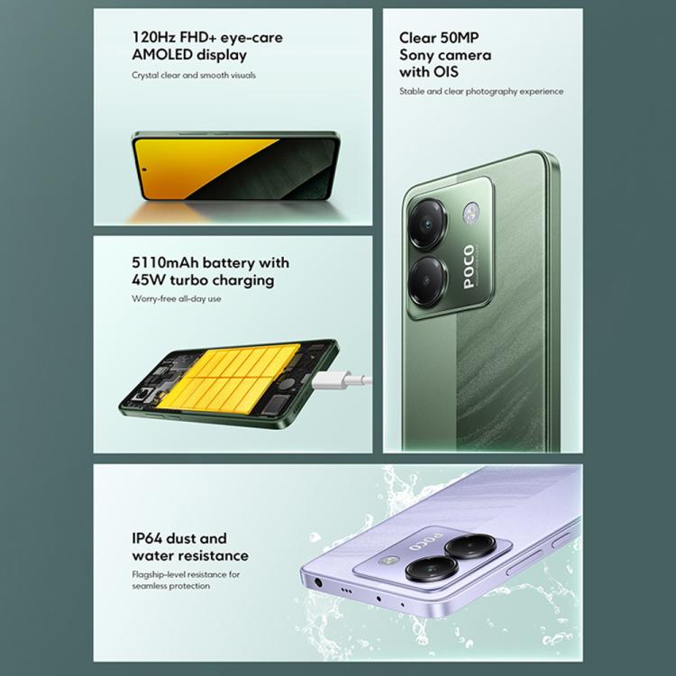 Xiaomi POCO M7 Pro 5G 國際版，12GB+512GB，屏幕指紋，6.67英寸Xiaomi HyperOS 2 天璣7025-Ultra八核，NFC，網絡：5G