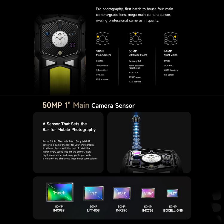 Ulefone Armor 29 Pro 熱成像三防機  16GB+512GB,  夜視，6.67英寸 + 1.04 英寸安卓15天璣7400八核, 網絡：5G, NFC