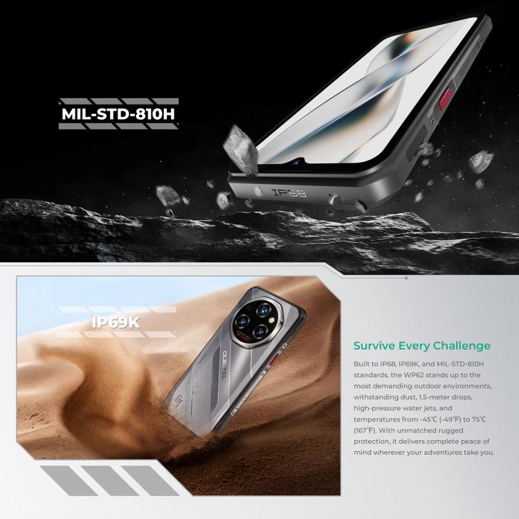 Oukitel WP62，16GB+512GB，IP68/IP69K三防機, 一億像素 6.6英寸安卓15聯發科天璣7025八核，NFC, OTG, 網絡：5G